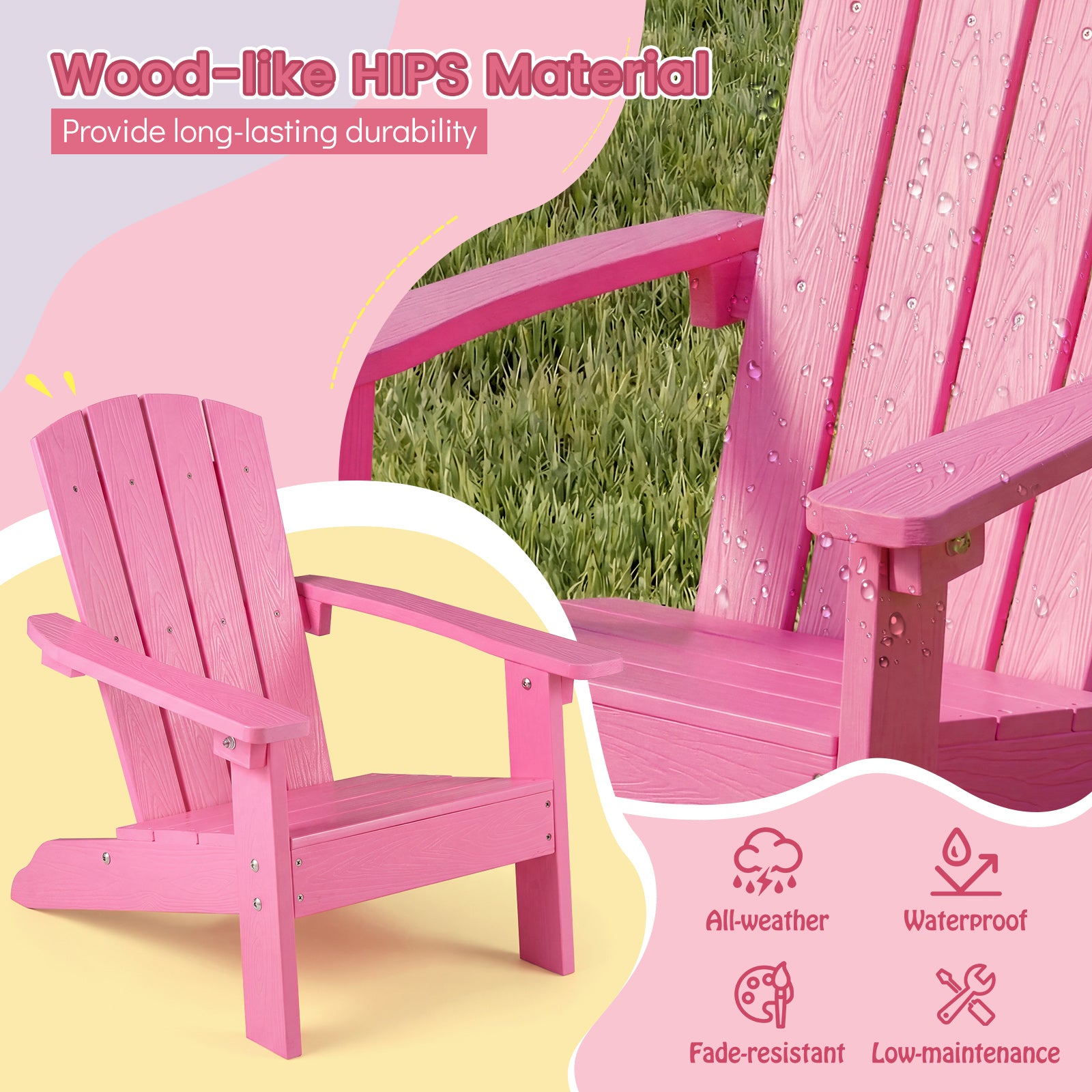 Kids Adirondack Chair Set Of 2, High Backrest, Pink Kids Chairs & Seating at Gallery Canada