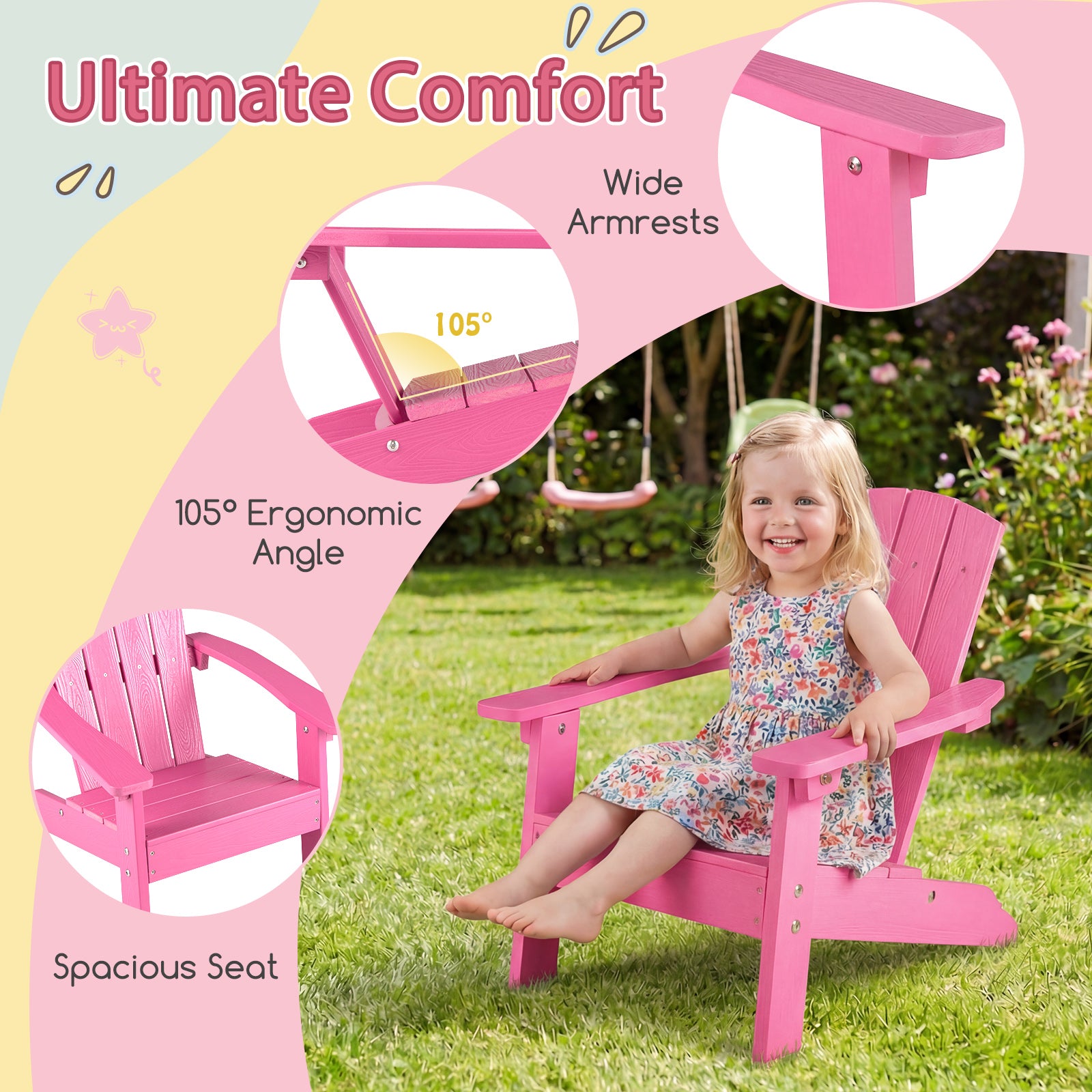 Kids Adirondack Chair Set Of 2, High Backrest, Pink Kids Chairs & Seating at Gallery Canada