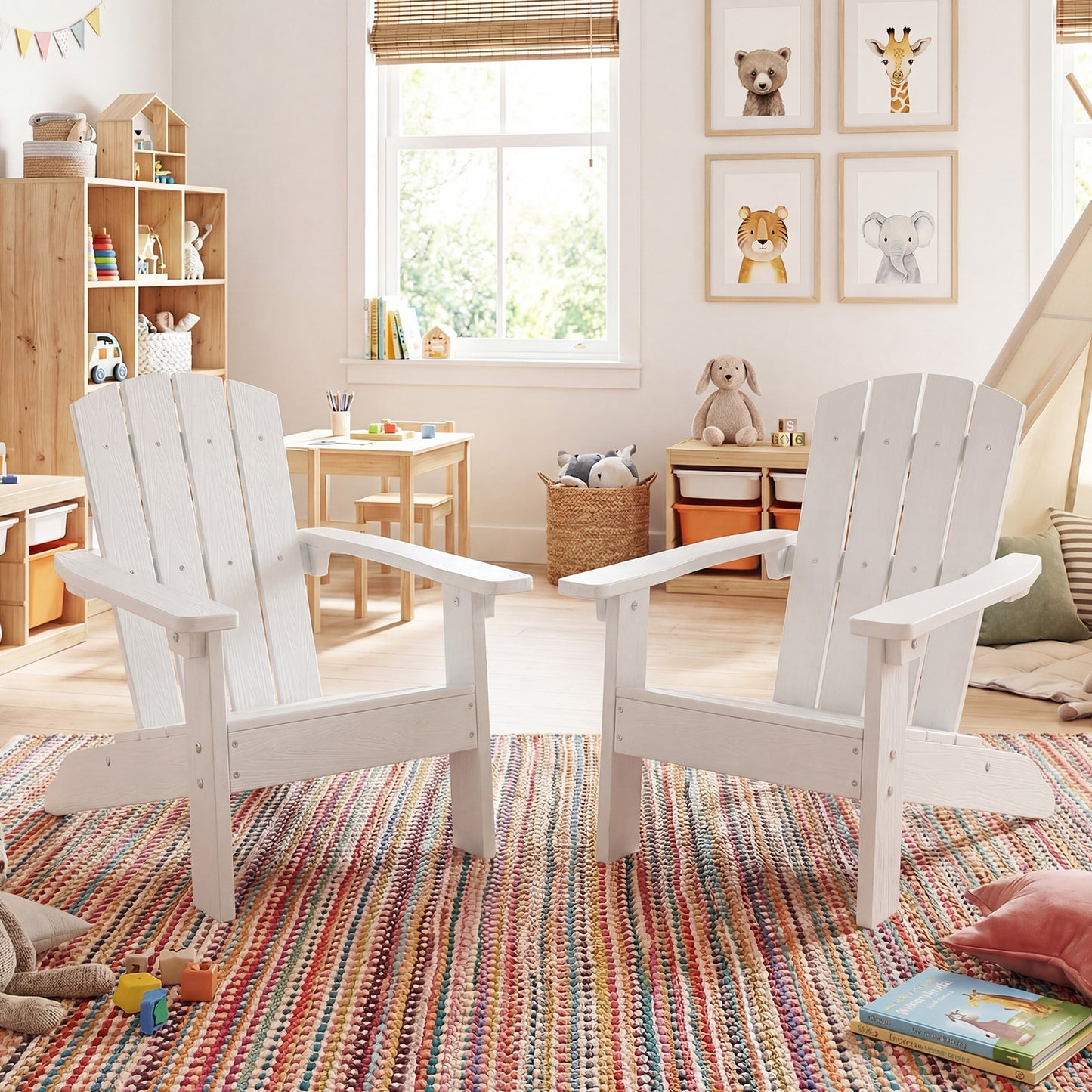 Set Of 2 Kids Adirondack Chairs, High Backrest, White Kids Chairs & Seating at Gallery Canada