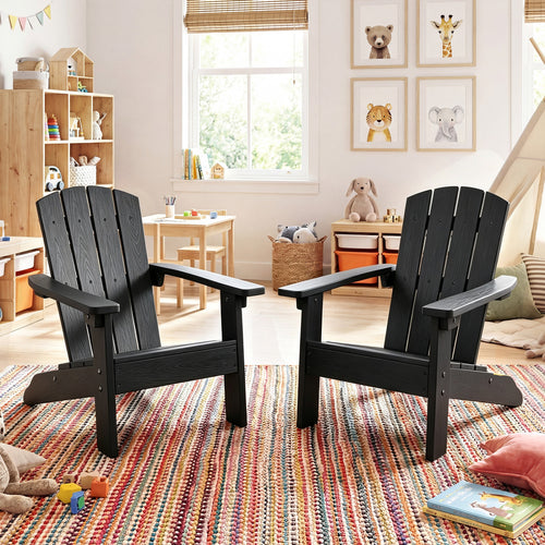 2-Piece Kids Adirondack Chair Set, High Backrest, Armrests, Black