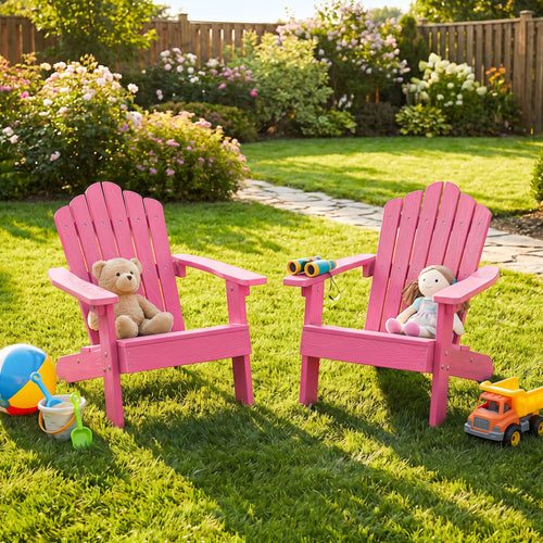 Set of 2 Children's Adirondack Chairs, Outdoor, Pink
