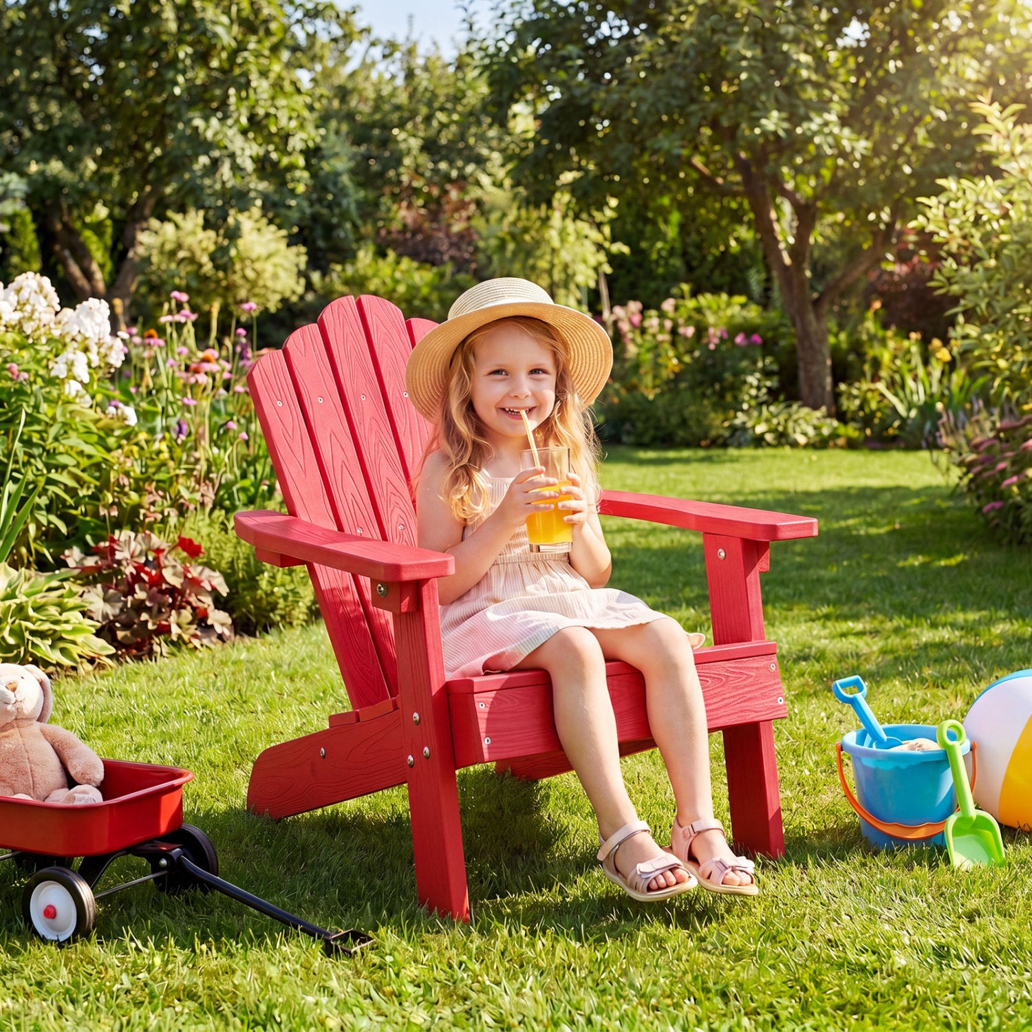 Set of 2 Kids Adirondack Chairs, Outdoor, High Backrest, Red Adirondack Chairs at Gallery Canada