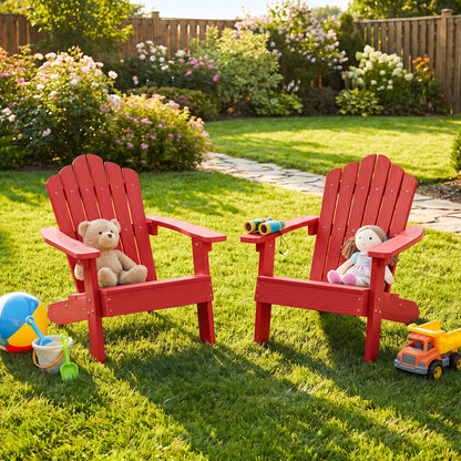 Set of 2 Kids Adirondack Chairs, Outdoor, High Backrest, Red Adirondack Chairs at Gallery Canada