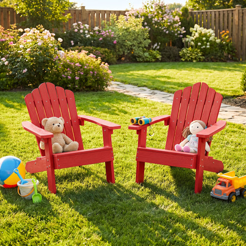 Set of 2 Kids Adirondack Chairs, Outdoor, High Backrest, Red