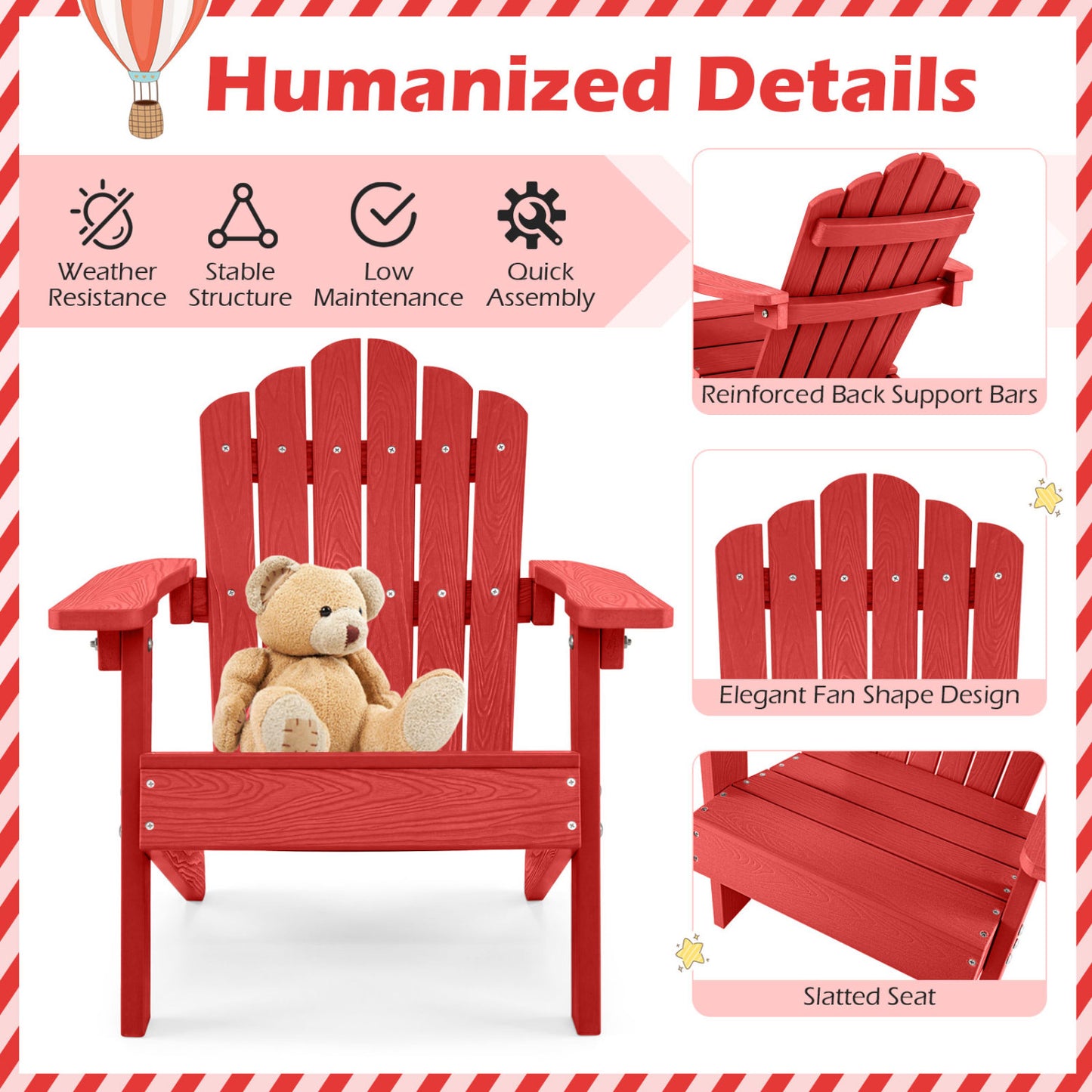 Set of 2 Kids Adirondack Chairs, Outdoor, High Backrest, Red Adirondack Chairs at Gallery Canada