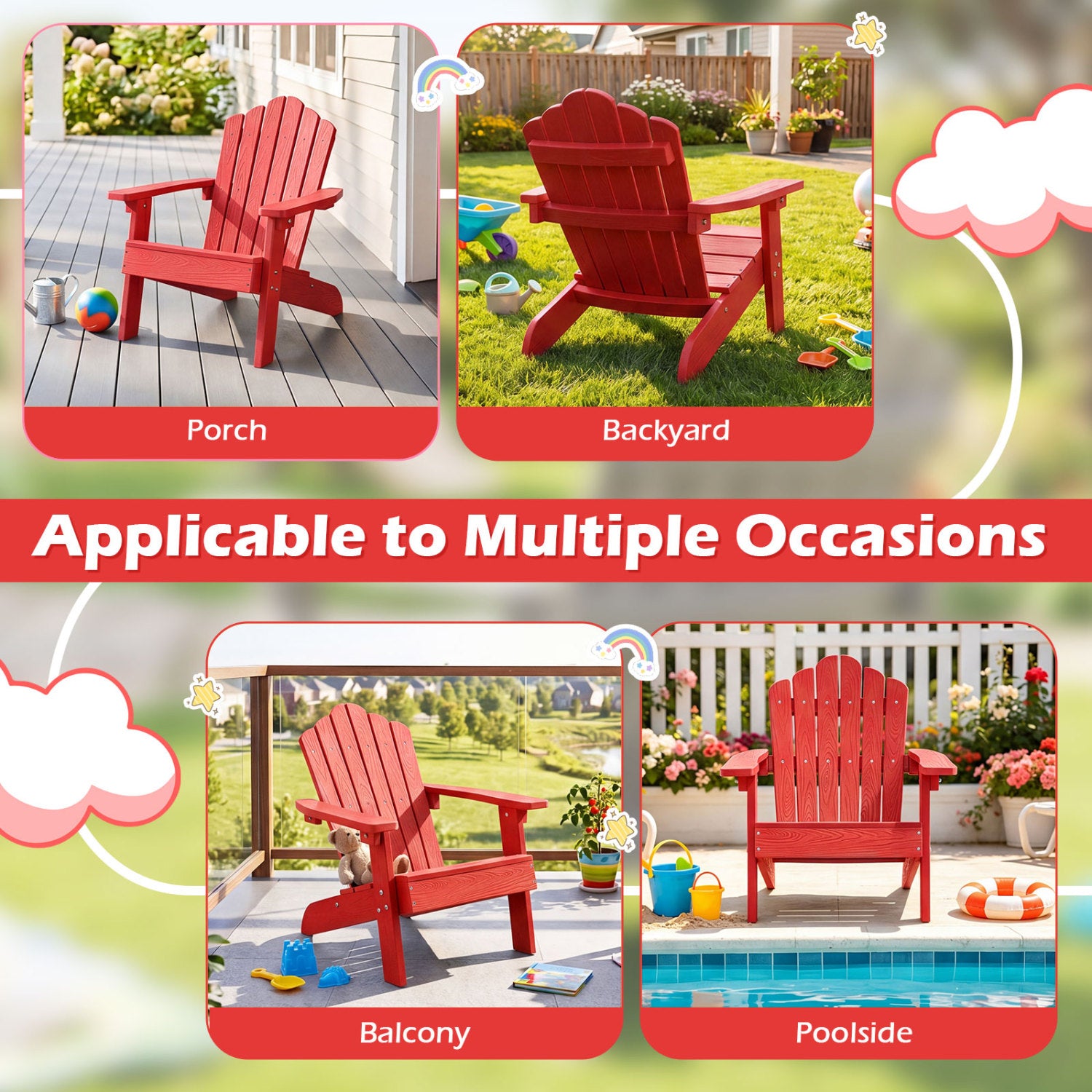 Set of 2 Kids Adirondack Chairs, Outdoor, High Backrest, Red Adirondack Chairs at Gallery Canada