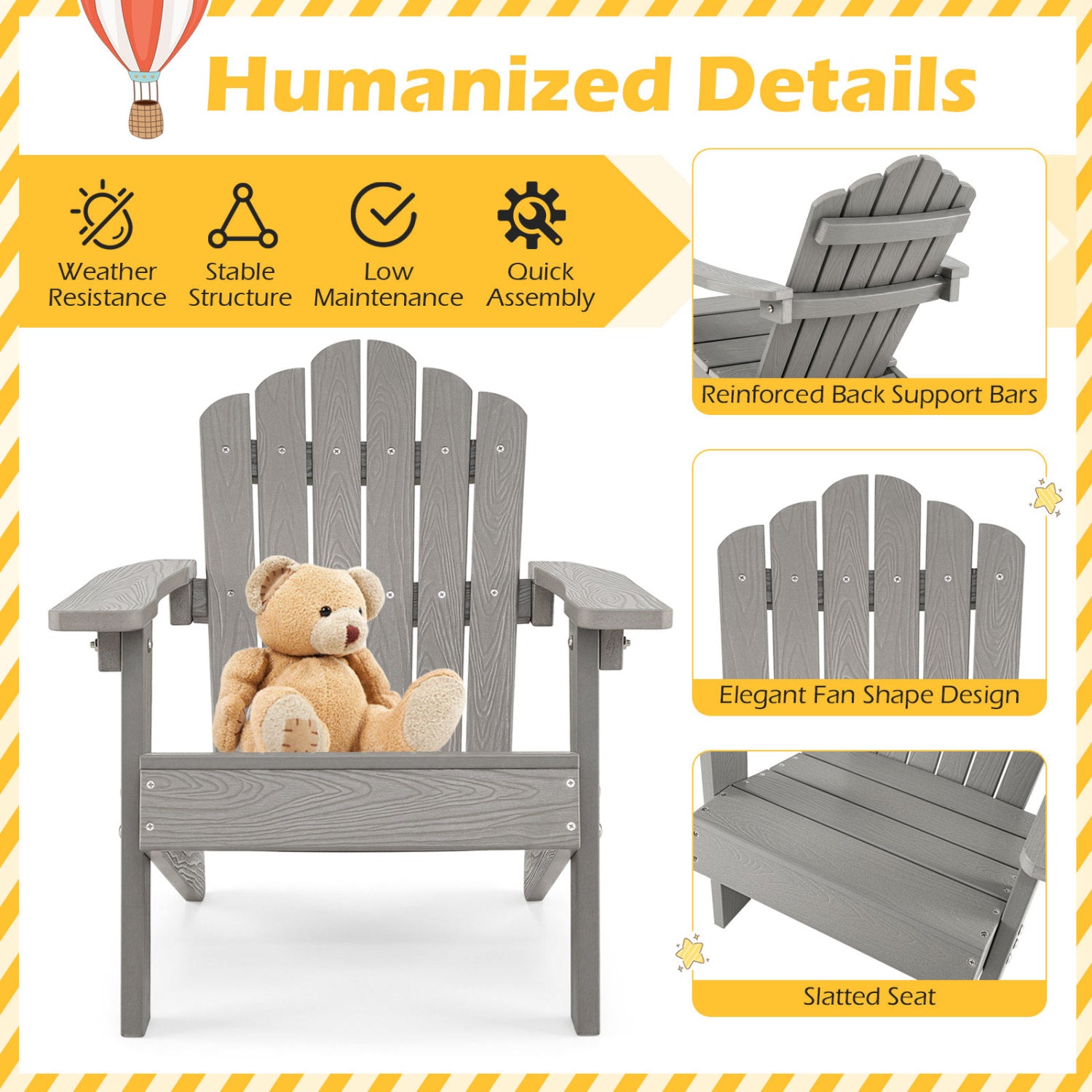 Set of 2 Kids Adirondack Chairs Outdoor, Grey Adirondack Chairs at Gallery Canada
