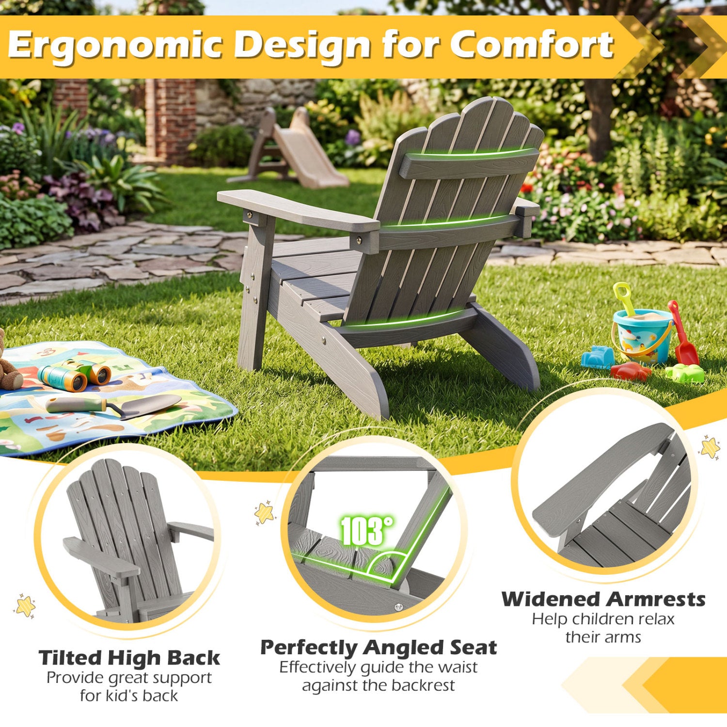 Set of 2 Kids Adirondack Chairs Outdoor, Grey Adirondack Chairs at Gallery Canada