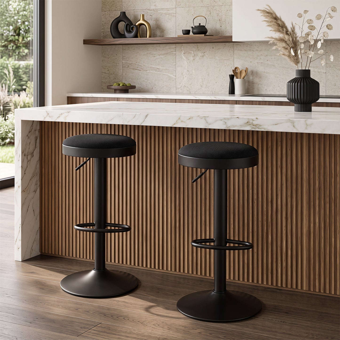 Ensemble de 2 tabourets de bar réglables avec siège rembourré, noir