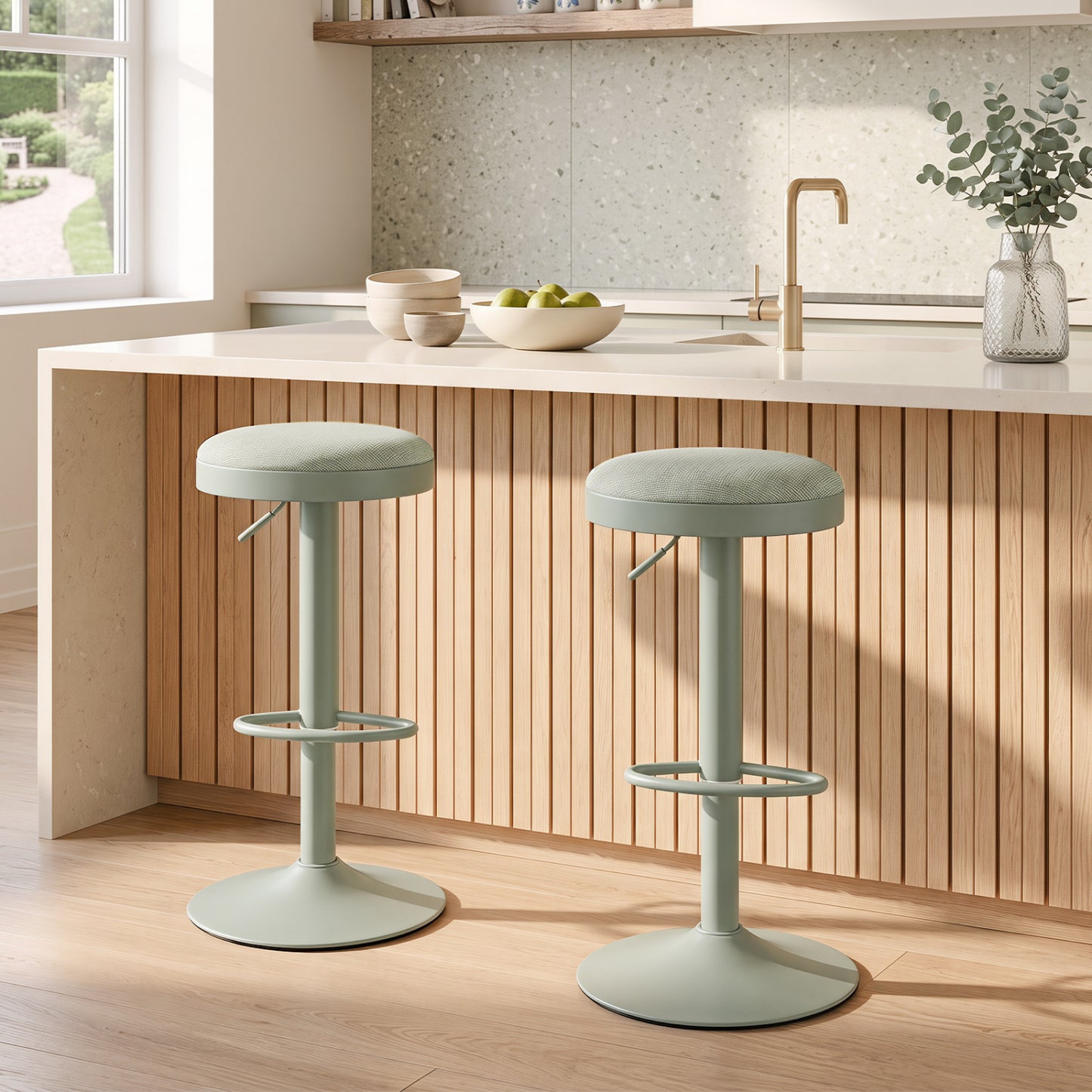 Ensemble de 2 tabourets de bar de cuisine réglables avec siège rembourré, vert