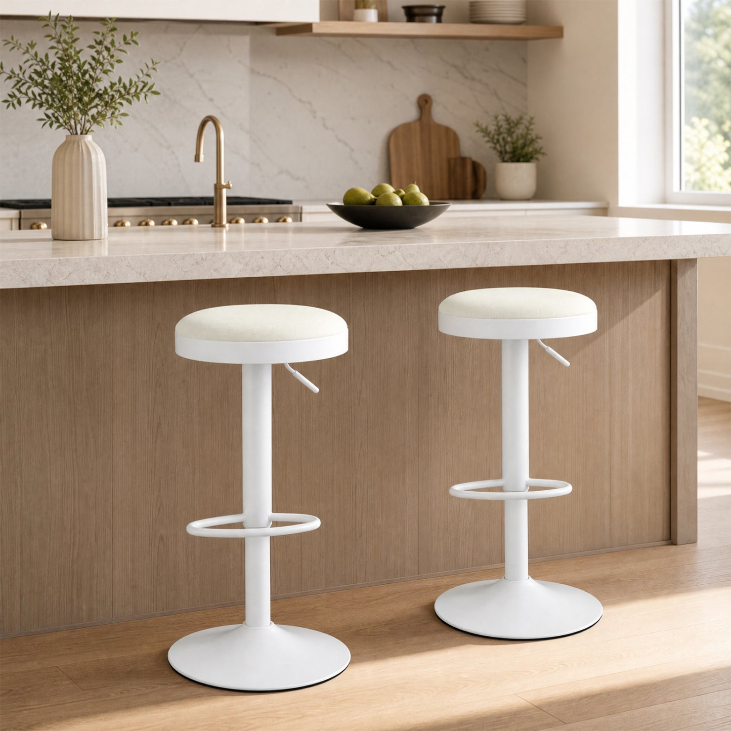 Ensemble de 2 tabourets de bar de cuisine, hauteur réglable, blanc