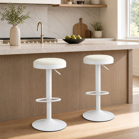 Set of 2 Kitchen Bar Stools, Height Adjustable, White Bar Stools White at Gallery Canada