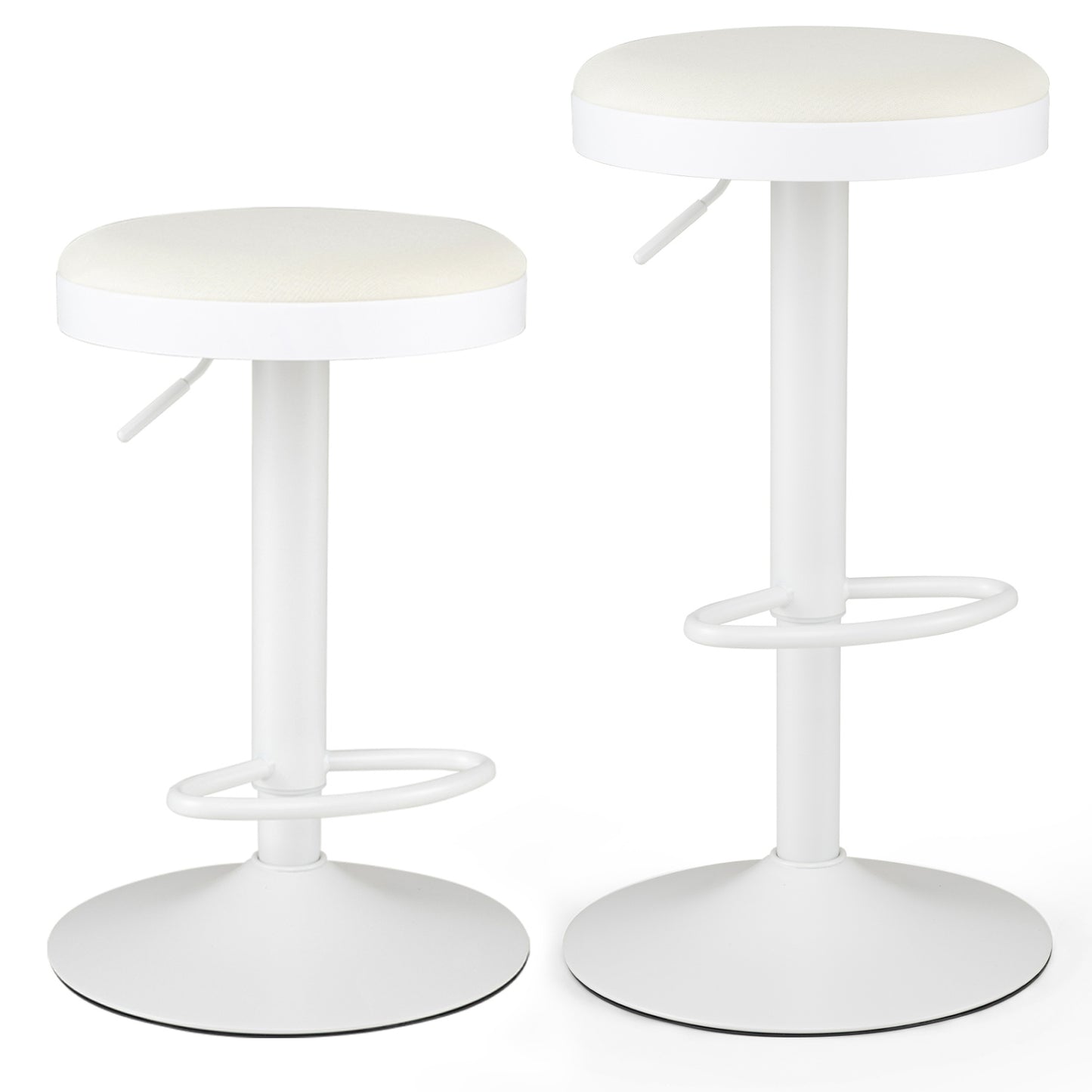 Ensemble de 2 tabourets de bar de cuisine, hauteur réglable, blanc