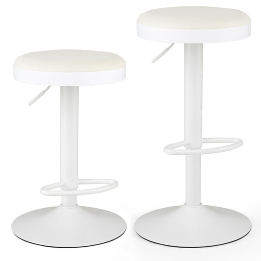 Set of 2 Kitchen Bar Stools, Height Adjustable, White Bar Stools White at Gallery Canada