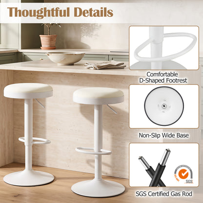 Ensemble de 2 tabourets de bar de cuisine, hauteur réglable, blanc