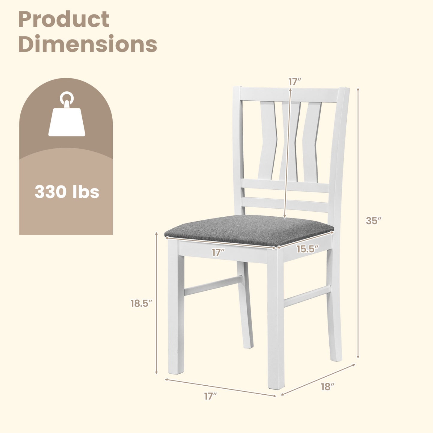 Set of 2 Linen Style Upholstered Kitchen Chairs with Wood Frames, White Dining Chairs at Gallery Canada