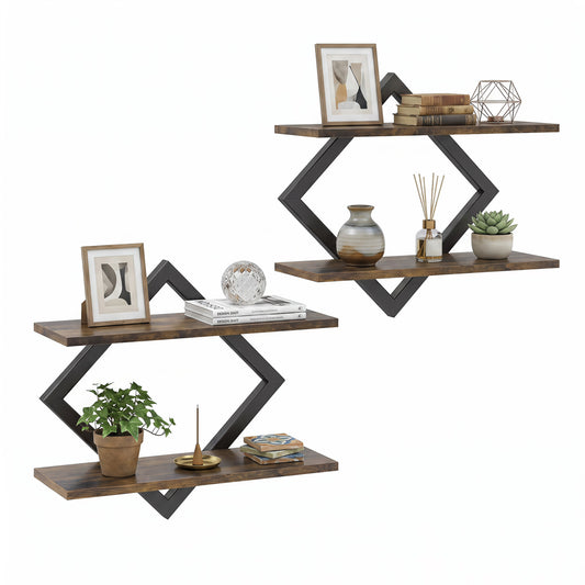 Set of 2 Metal Floating Shelves, Rustic Brown Bookcases Rustic Brown at Gallery Canada