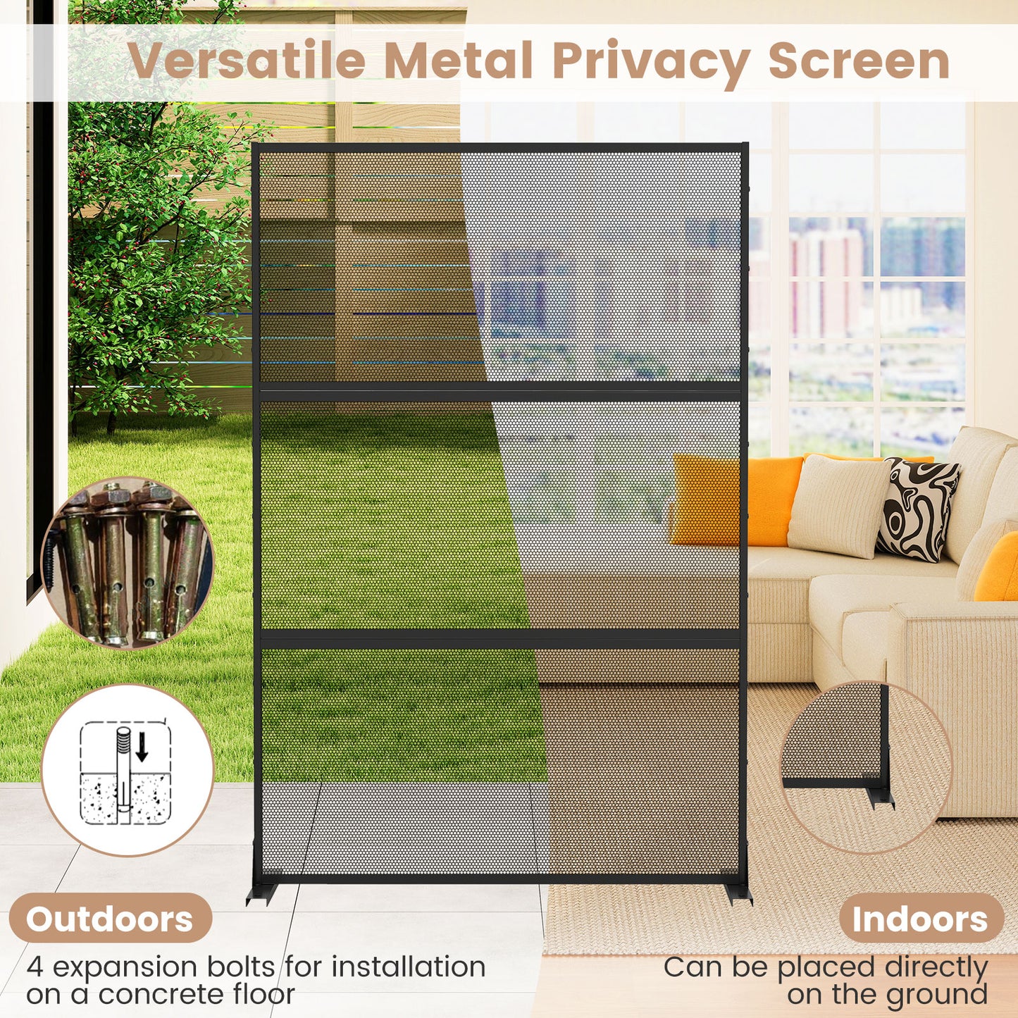 Set of 2 Metal Privacy Screen with Expansion Bolts, Black Room Dividers at Gallery Canada