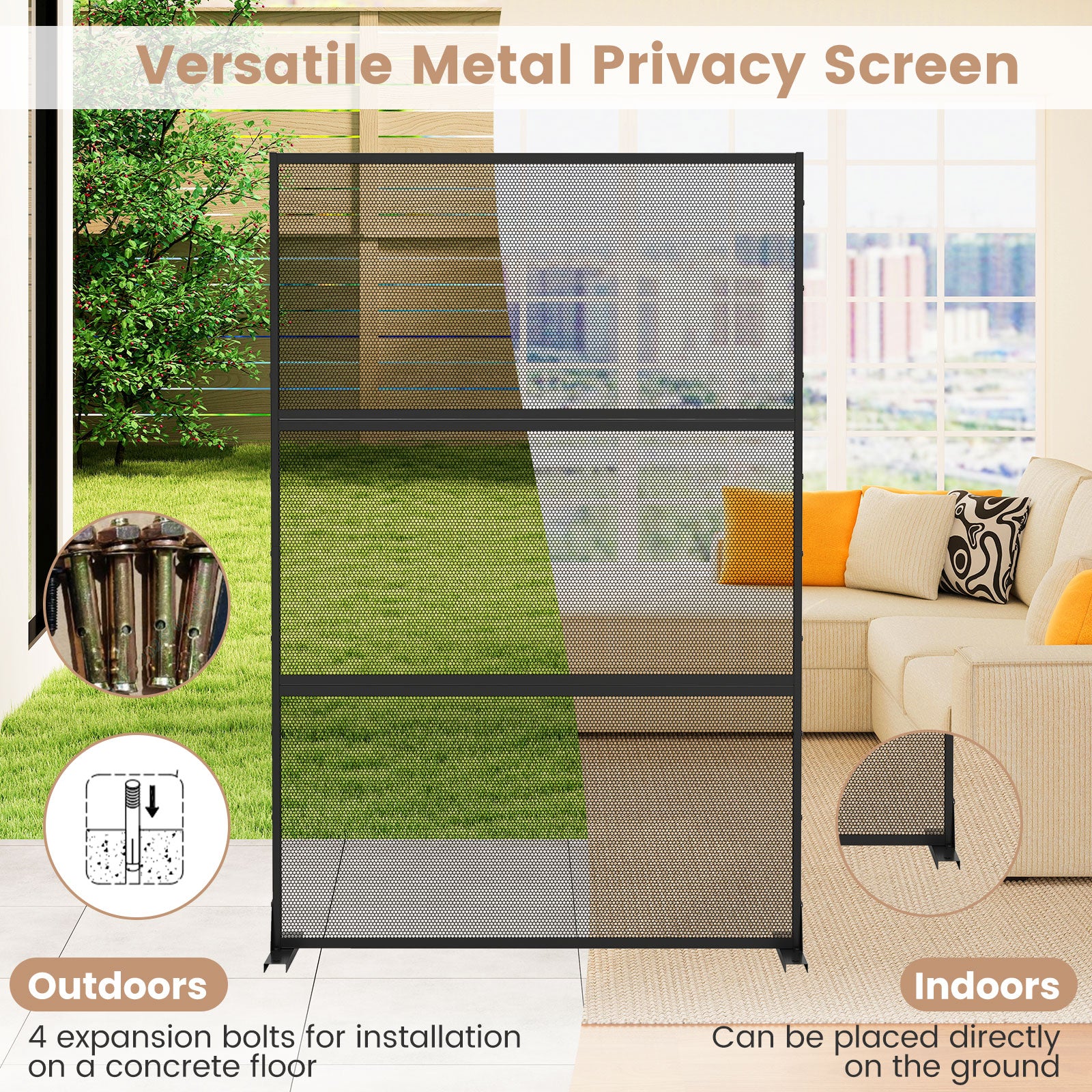 Set of 2 Metal Privacy Screen with Expansion Bolts, Black Room Dividers at Gallery Canada