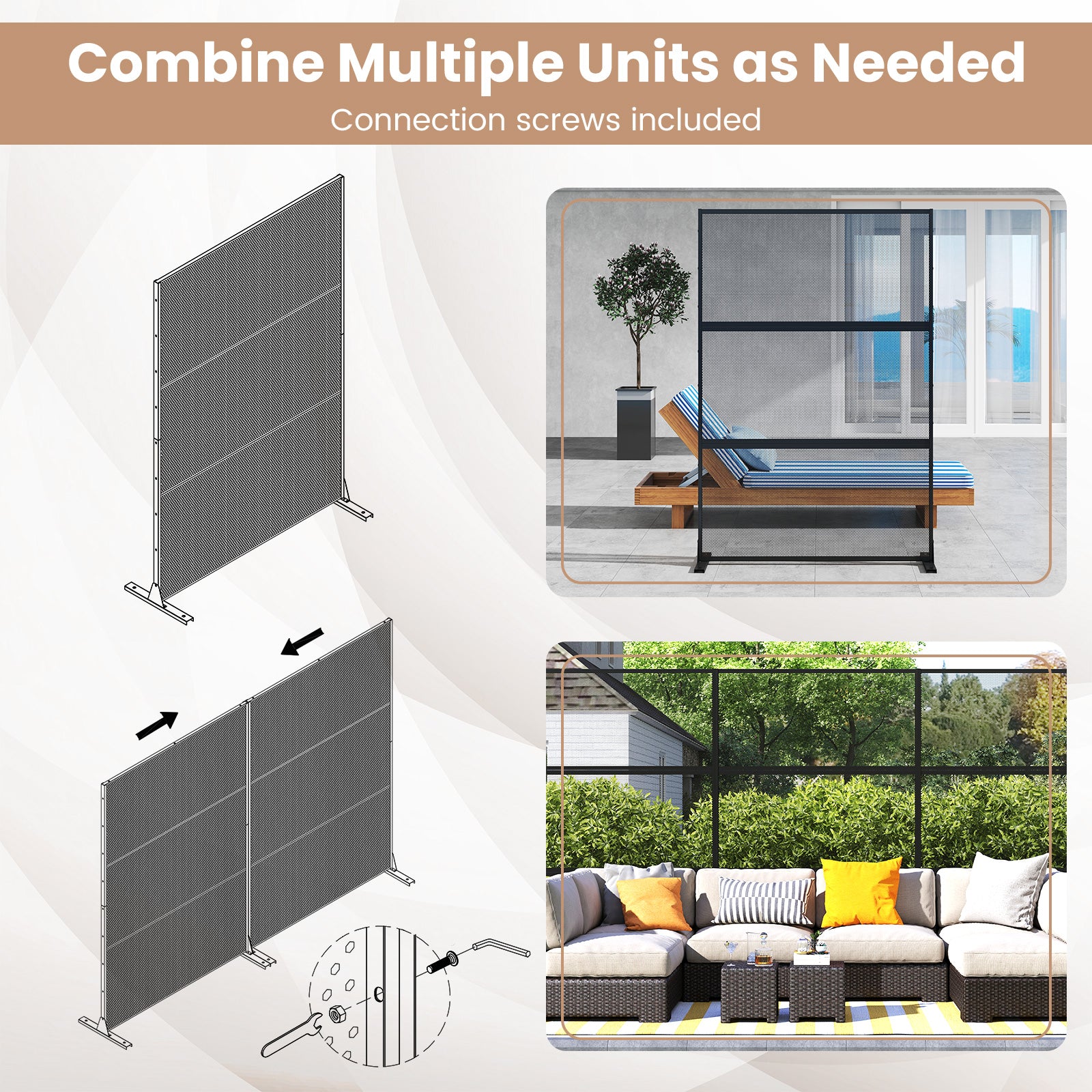 Set of 2 Metal Privacy Screen with Expansion Bolts, Black Room Dividers at Gallery Canada