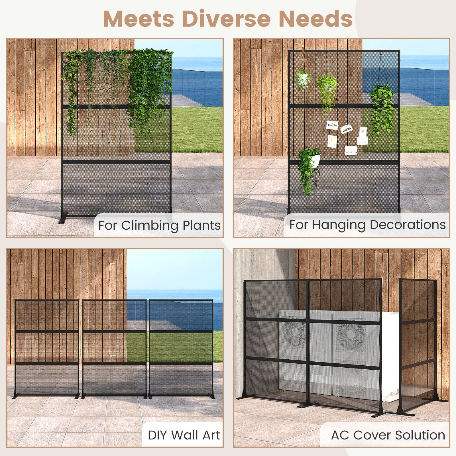 Set of 2 Metal Privacy Screen with Expansion Bolts, Black Room Dividers at Gallery Canada