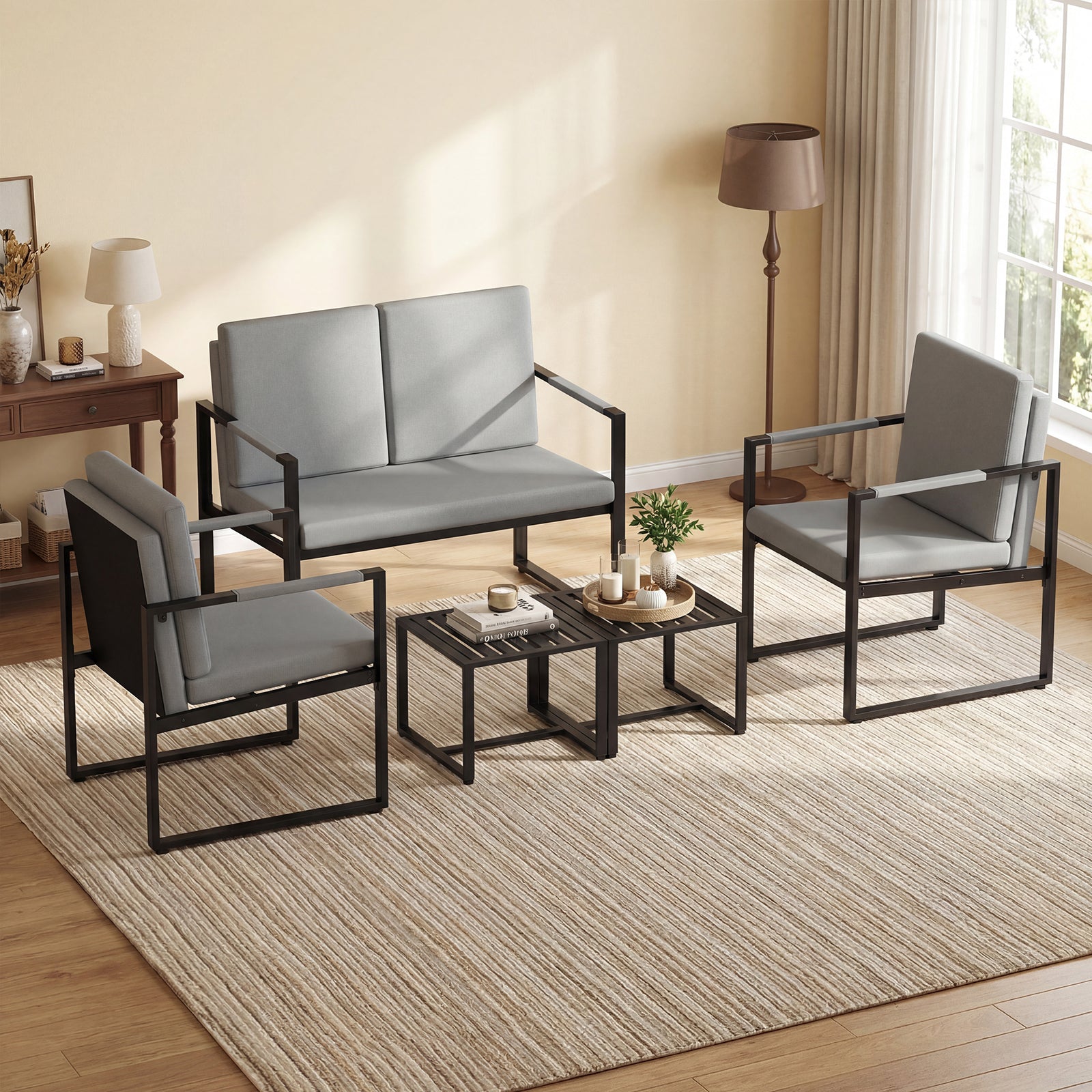 Mid Century Modern Single Sofa Chairs Set, Gray, Black Accent Chairs at Gallery Canada