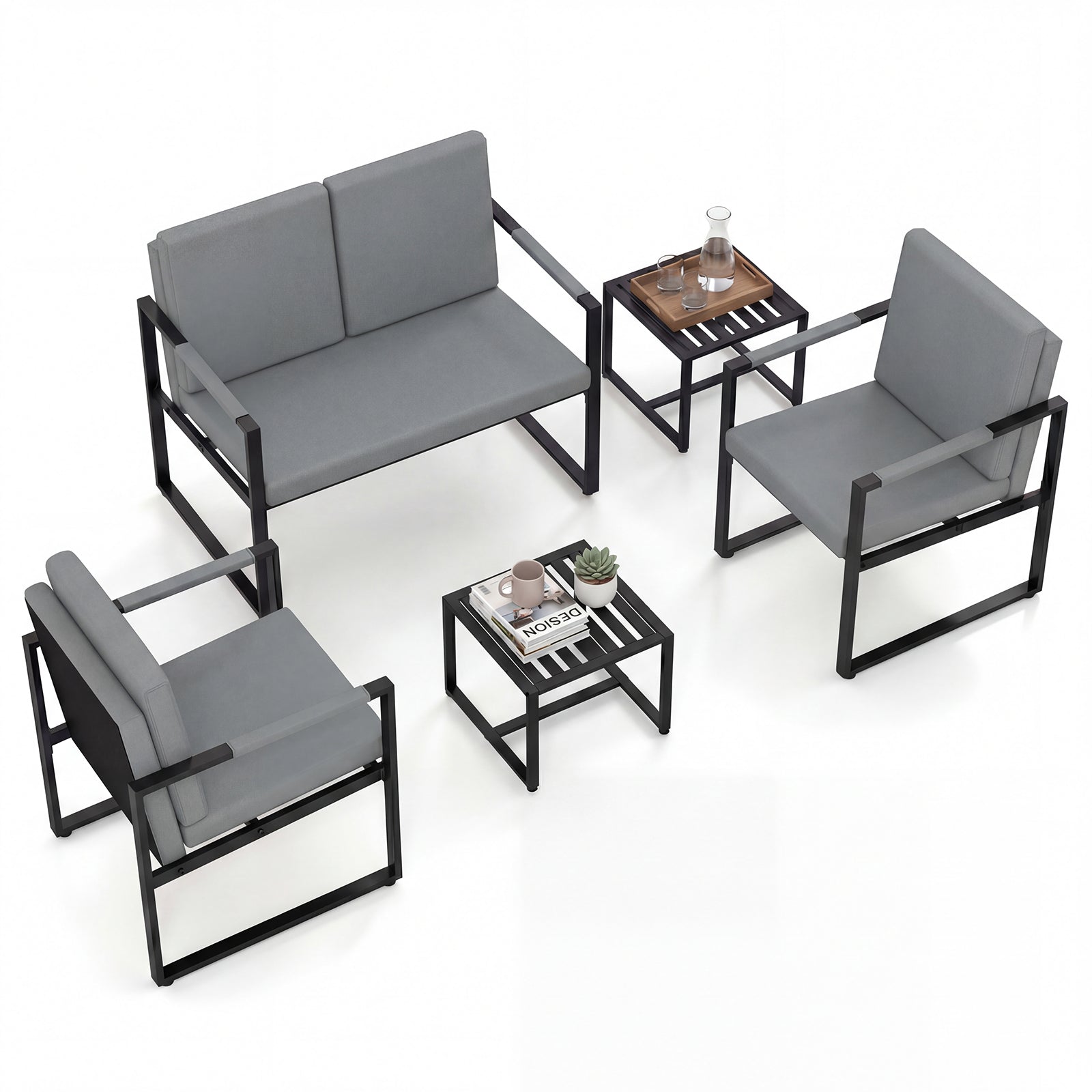 Mid Century Modern Single Sofa Chairs Set, Gray, Black Accent Chairs at Gallery Canada