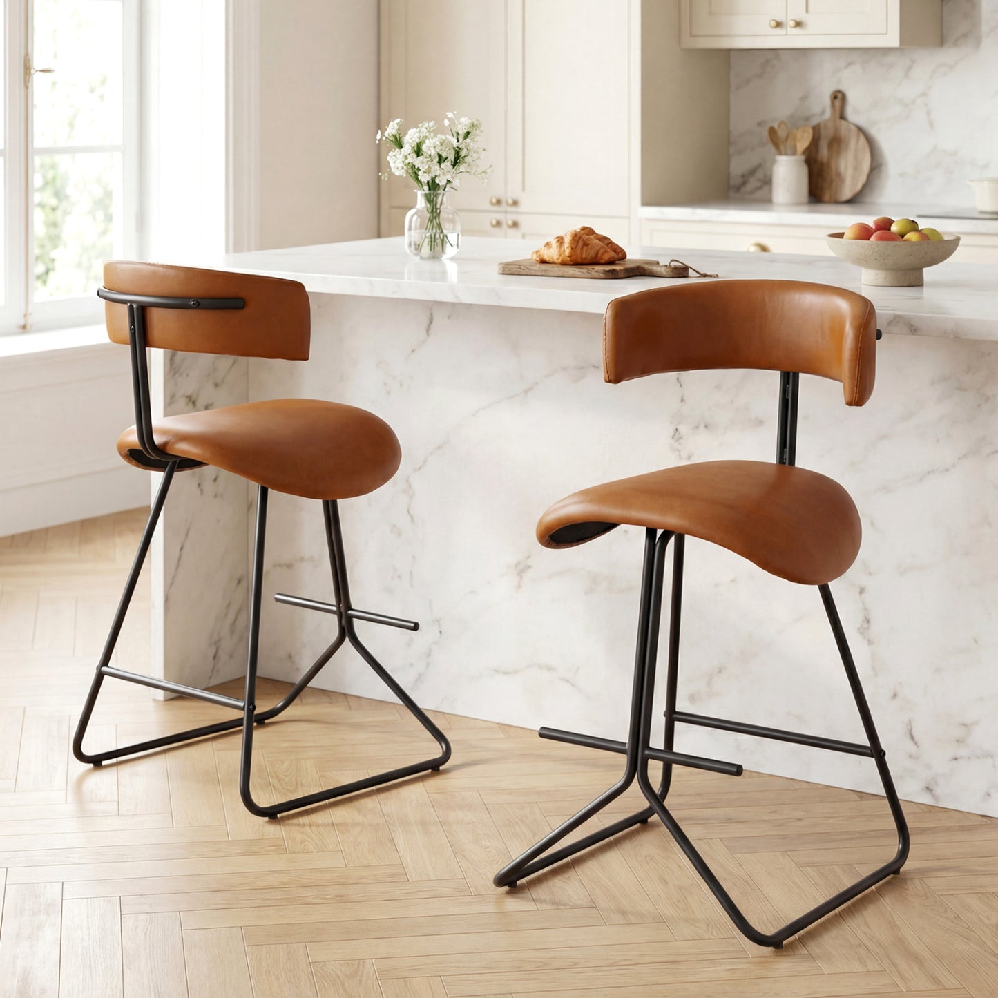 Set Of 2 Counter Height Stools, 25 Inch, Faux Leather, Espresso Bar Stools at Gallery Canada