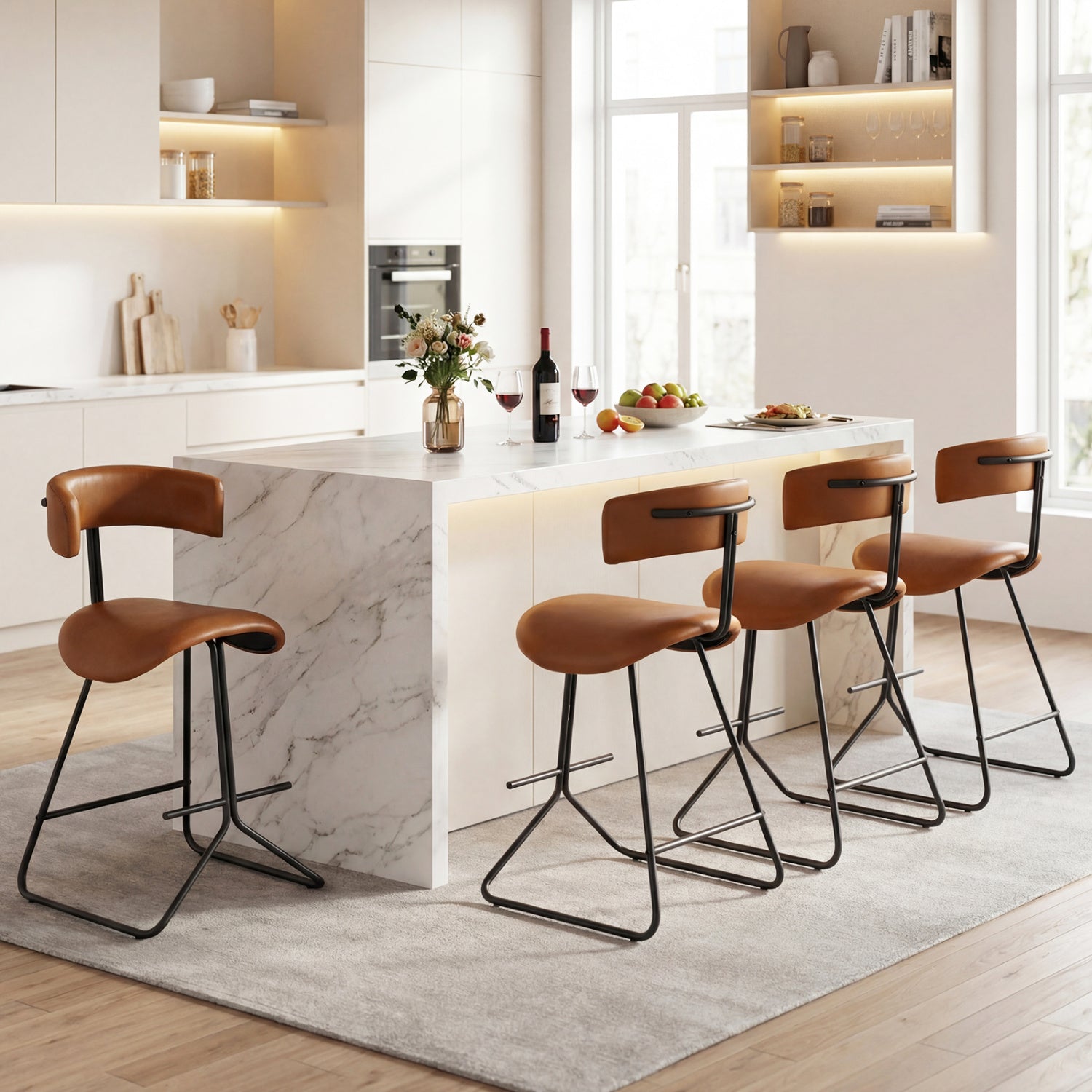 Set Of 2 Counter Height Stools, 25 Inch, Faux Leather, Espresso Bar Stools at Gallery Canada