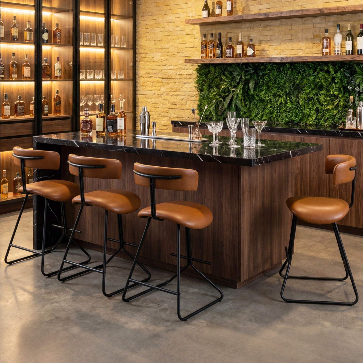 Set Of 2 Counter Height Stools, 25 Inch, Faux Leather, Espresso Bar Stools at Gallery Canada