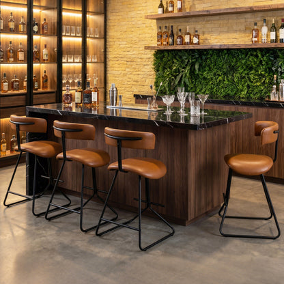 Set Of 2 Counter Height Stools, 25 Inch, Faux Leather, Espresso Bar Stools at Gallery Canada