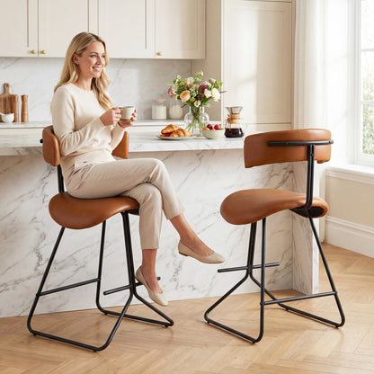 Set Of 2 Counter Height Stools, 25 Inch, Faux Leather, Espresso Bar Stools at Gallery Canada