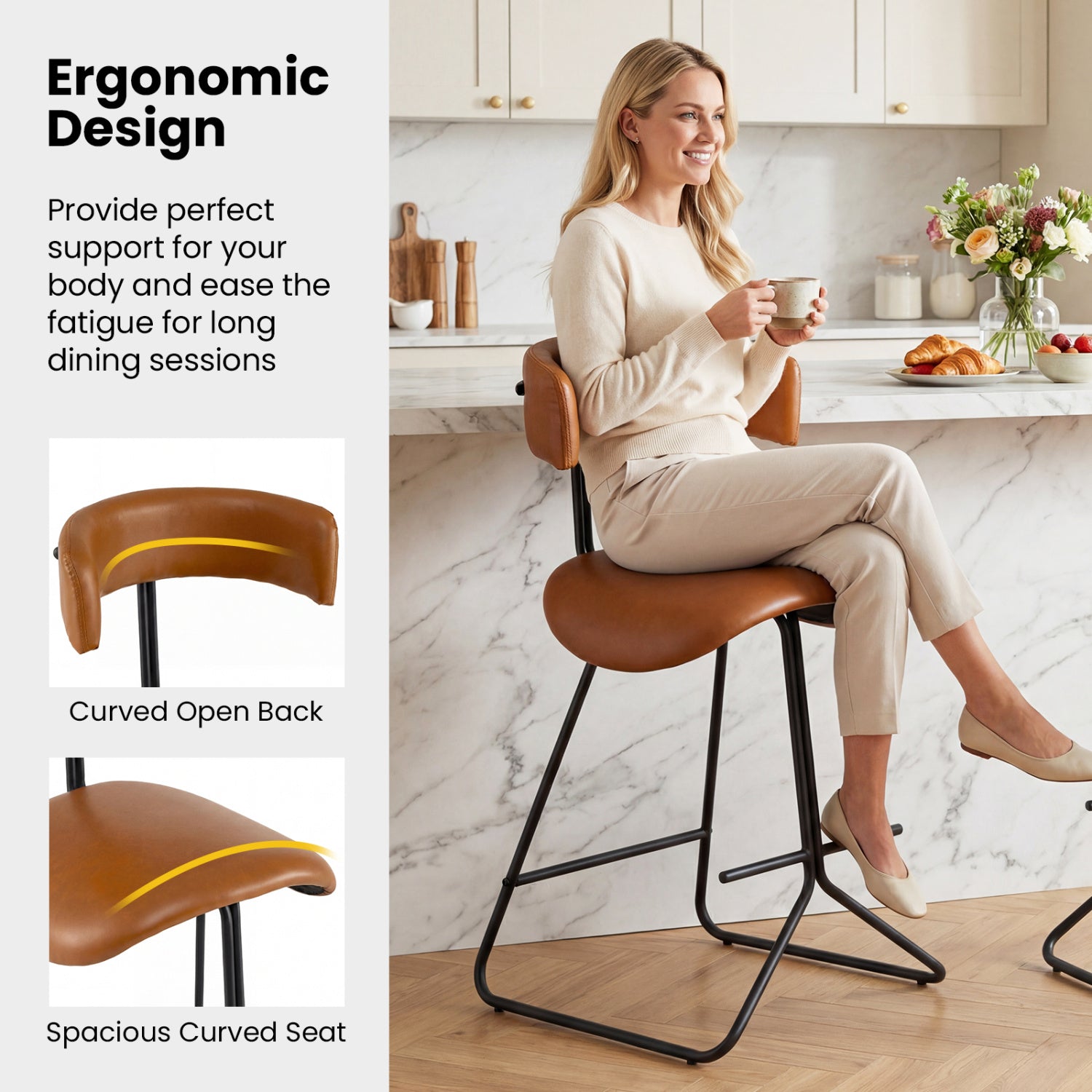 Set Of 2 Counter Height Stools, 25 Inch, Faux Leather, Espresso Bar Stools at Gallery Canada