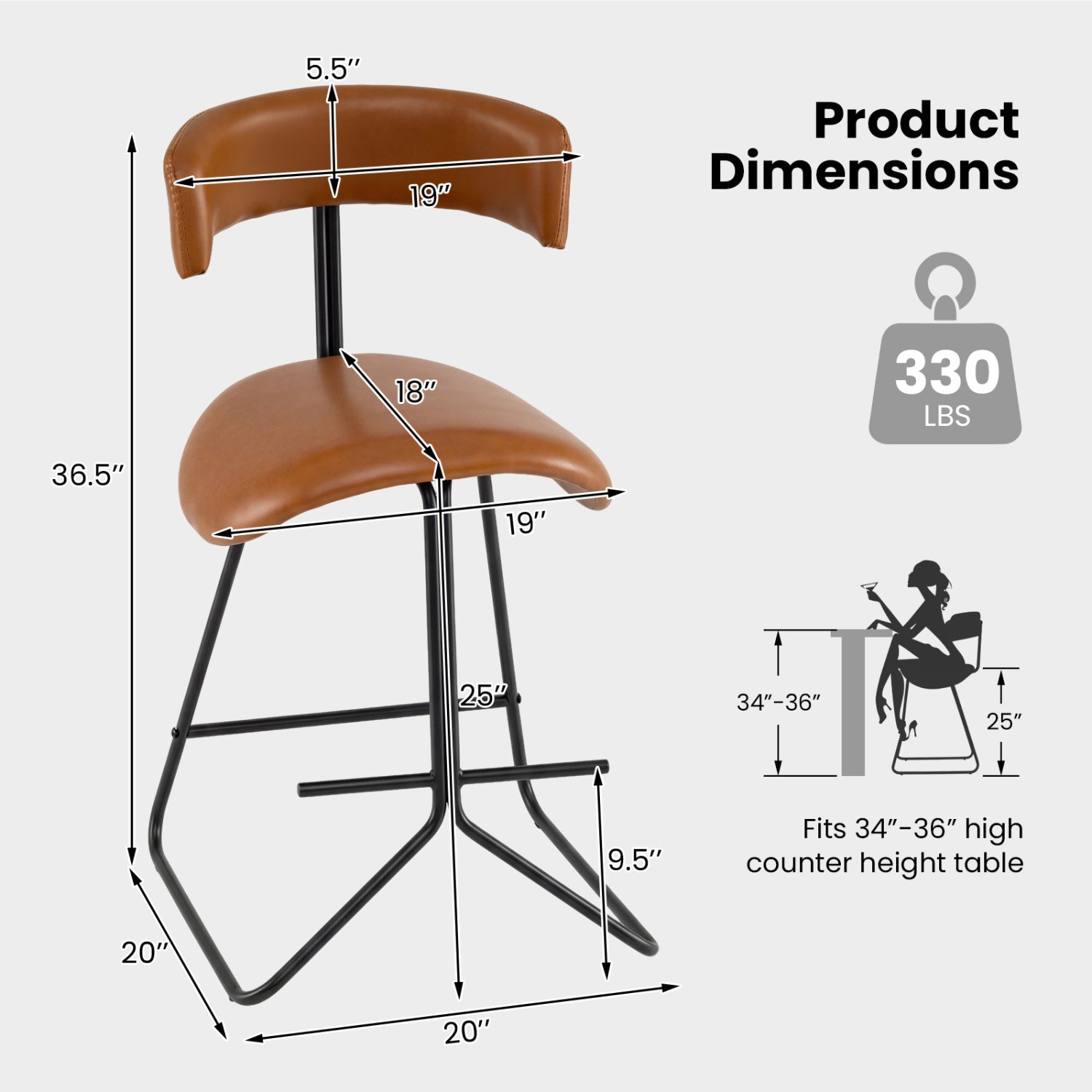Set Of 2 Counter Height Stools, 25 Inch, Faux Leather, Espresso Bar Stools at Gallery Canada