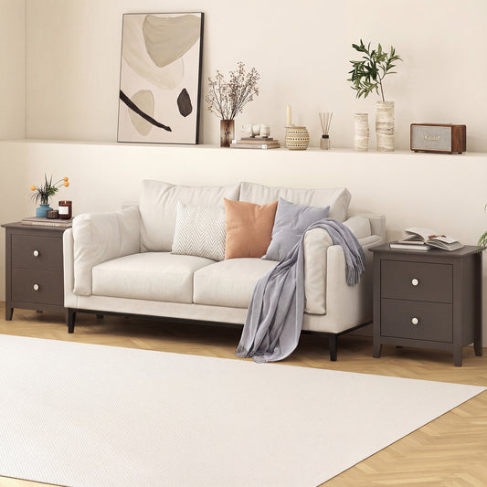 Modern Nightstand Set, 2 Drawers, Brown Nightstands Rustic Brown at Gallery Canada