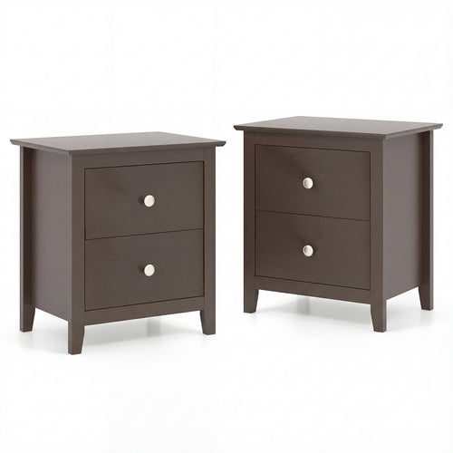 Modern Nightstand Set, 2 Drawers, Brown
