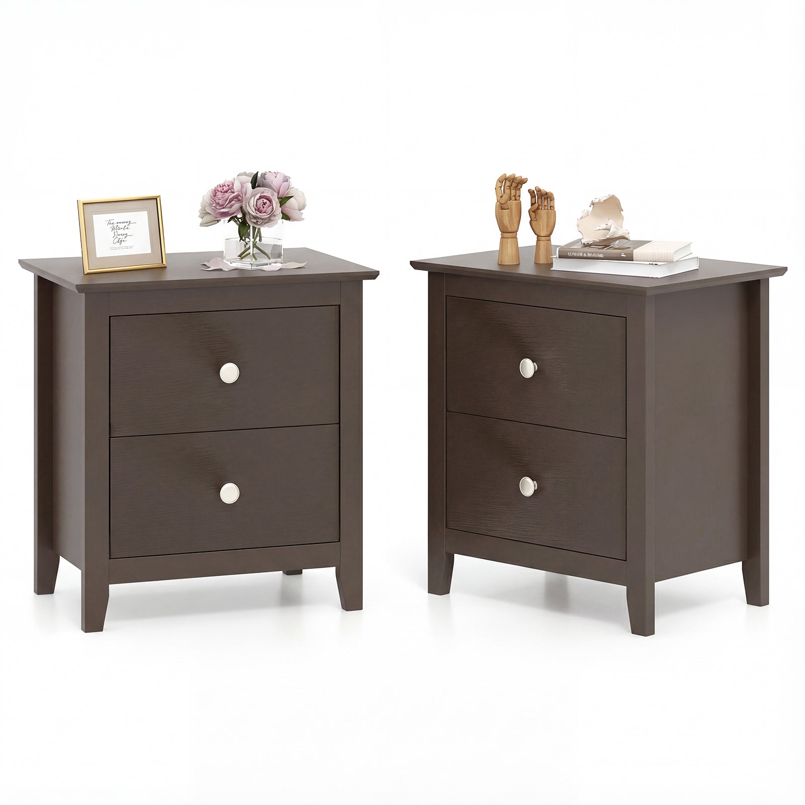 Modern Nightstand Set, 2 Drawers, Brown Nightstands at Gallery Canada