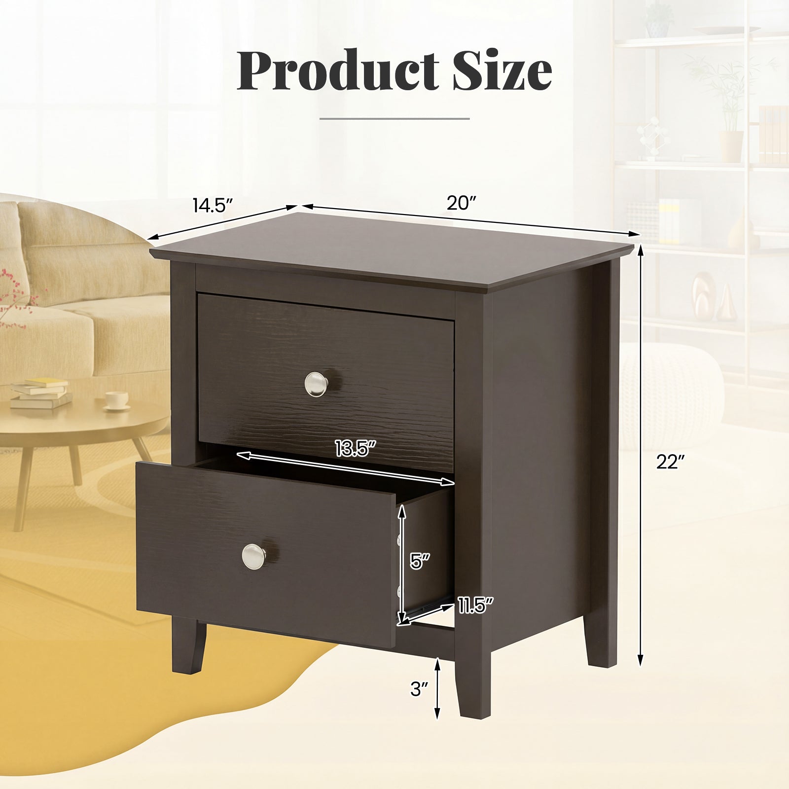 Modern Nightstand Set, 2 Drawers, Brown Nightstands at Gallery Canada