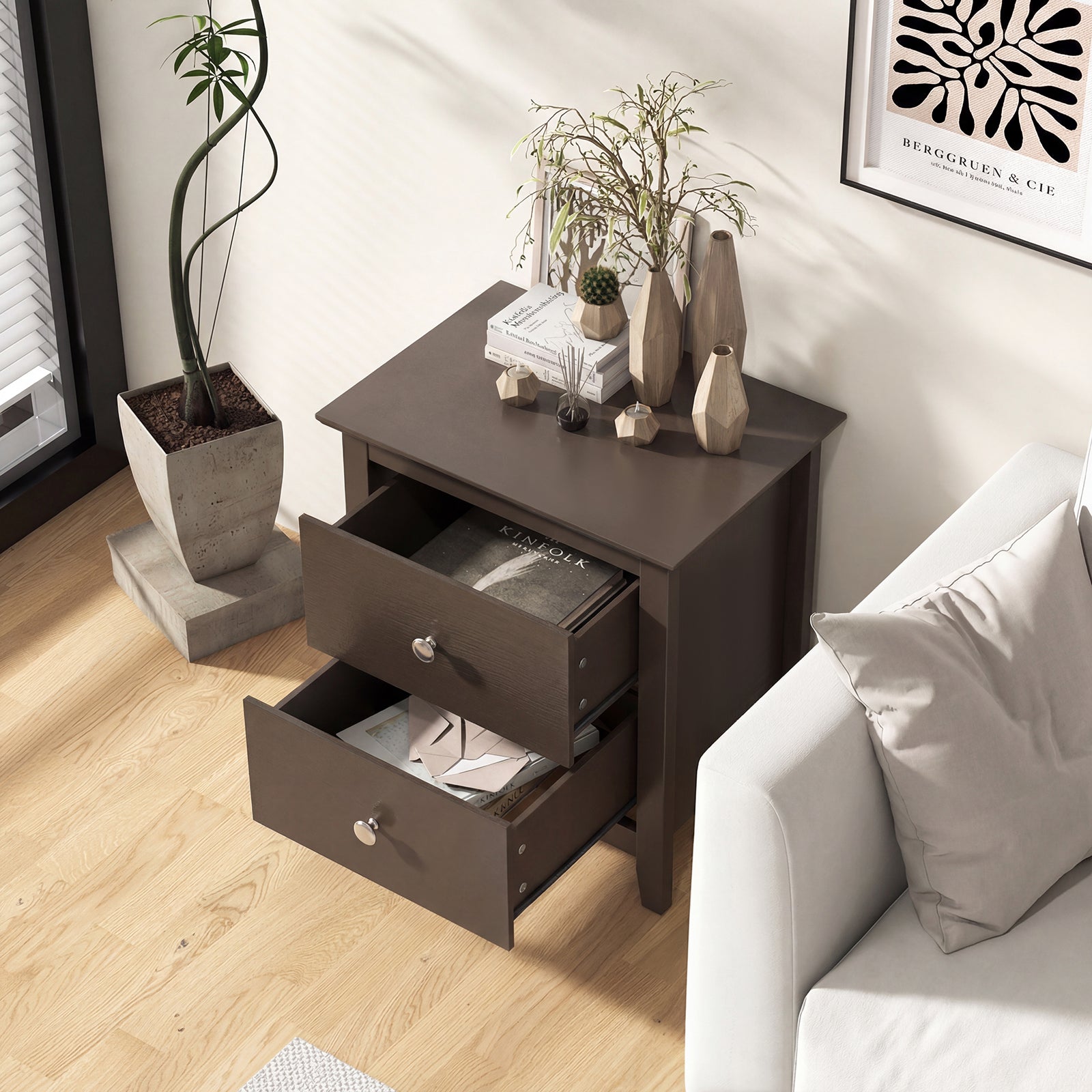 Modern Nightstand Set, 2 Drawers, Brown Nightstands at Gallery Canada