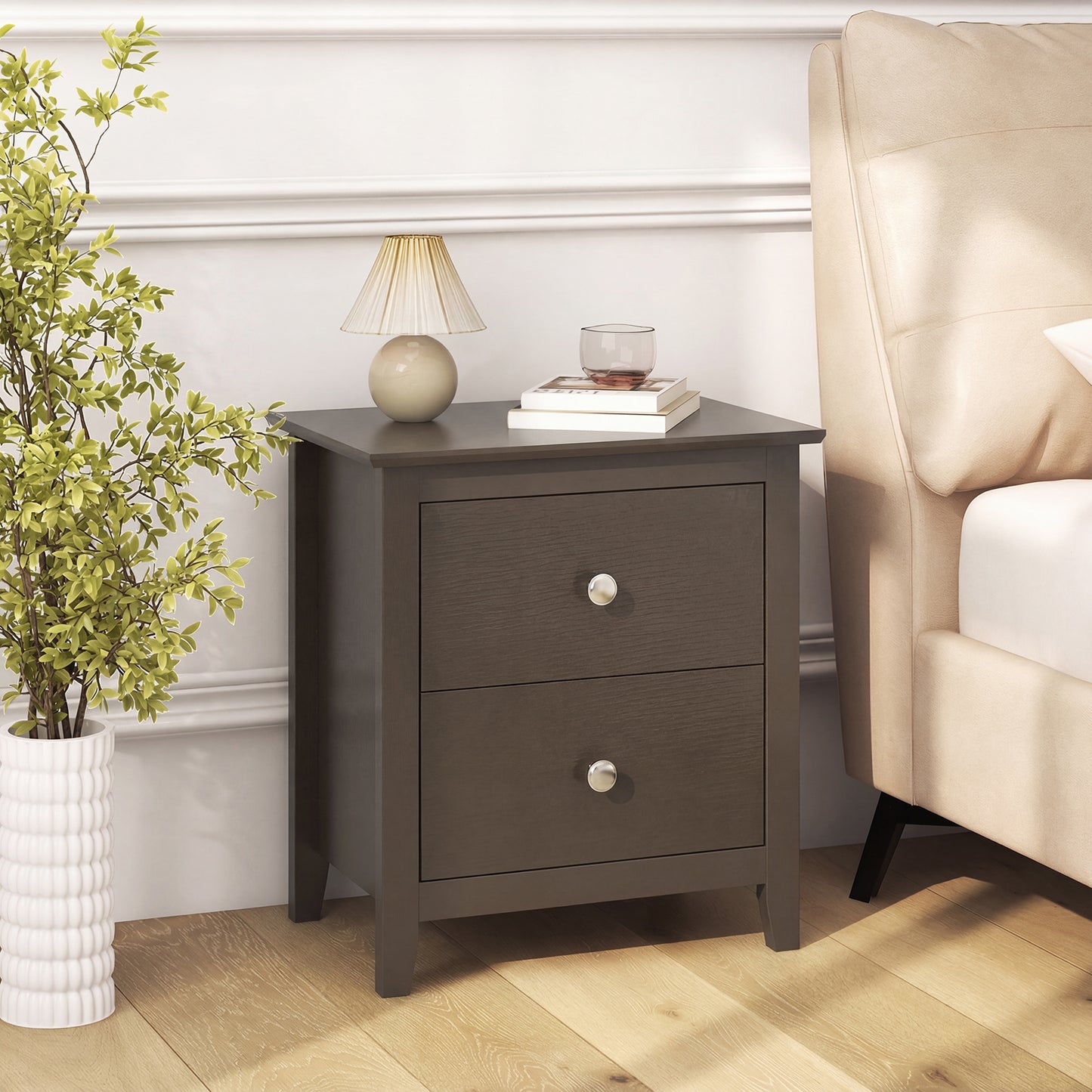 Modern Nightstand Set, 2 Drawers, Brown Nightstands at Gallery Canada