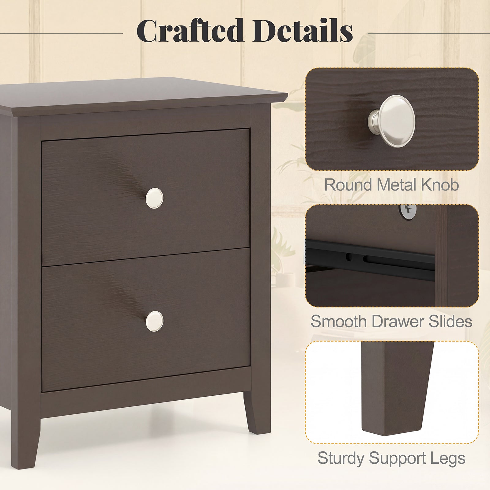 Modern Nightstand Set, 2 Drawers, Brown Nightstands at Gallery Canada