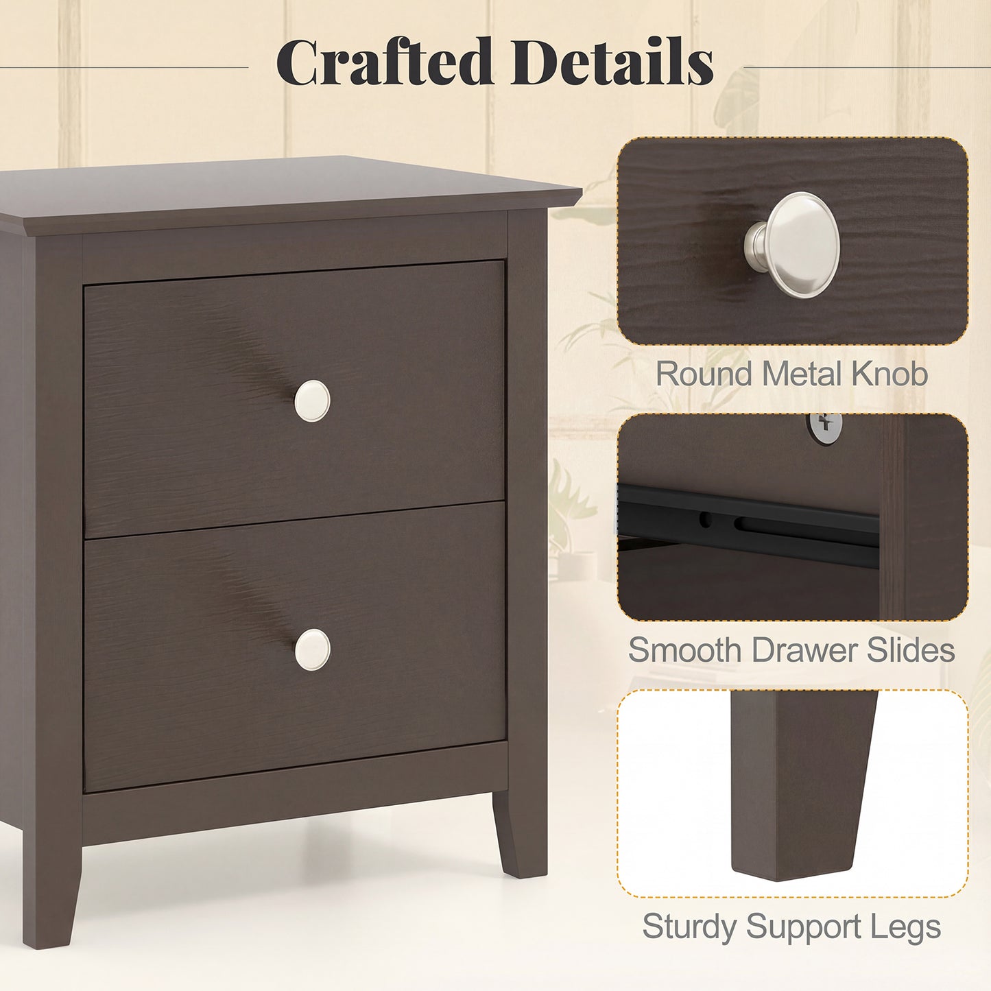 Modern Nightstand Set, 2 Drawers, Brown Nightstands at Gallery Canada