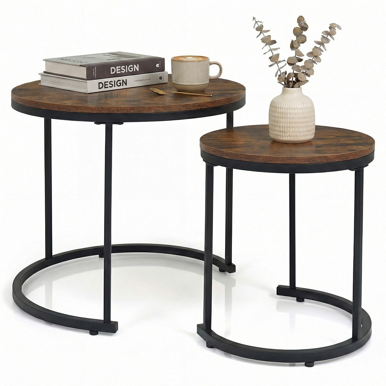 Modern Round Stacking Nesting Coffee Tables, Rustic Brown Coffee Tables at Gallery Canada
