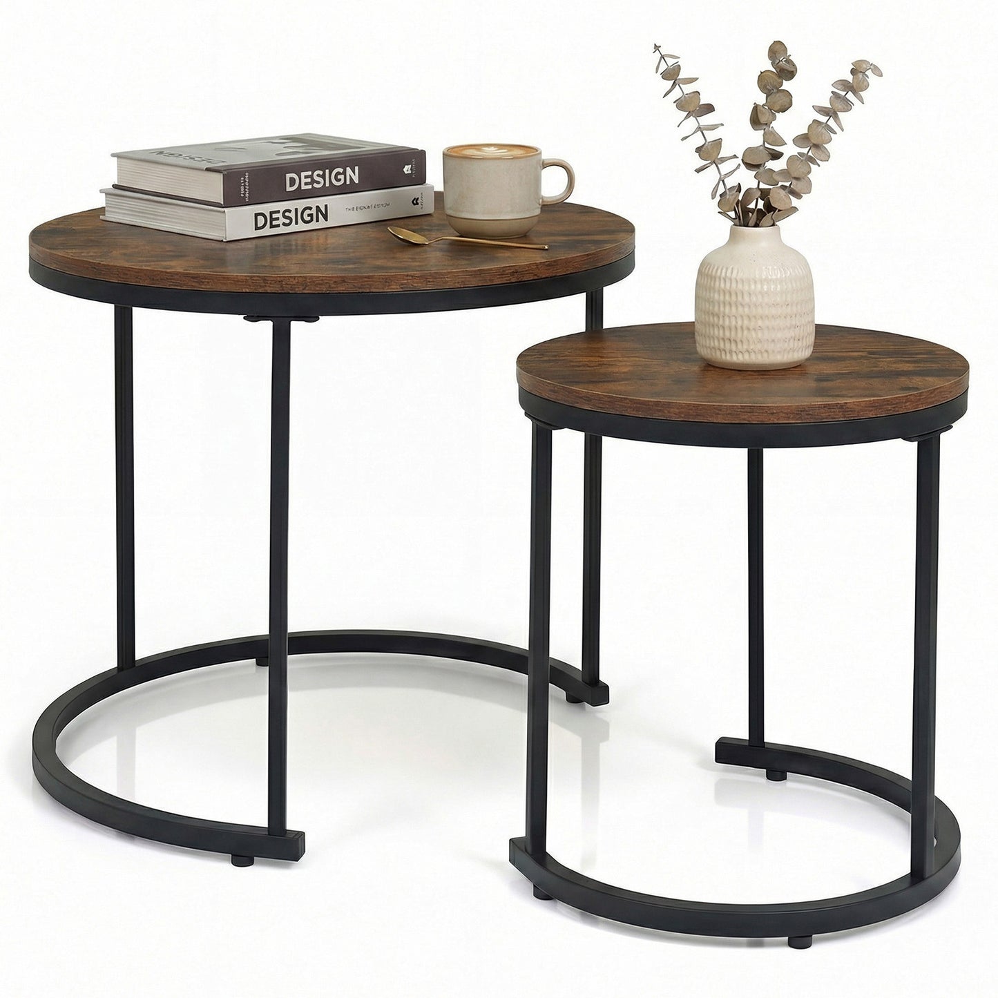 Modern Round Stacking Nesting Coffee Tables, Rustic Brown Coffee Tables at Gallery Canada