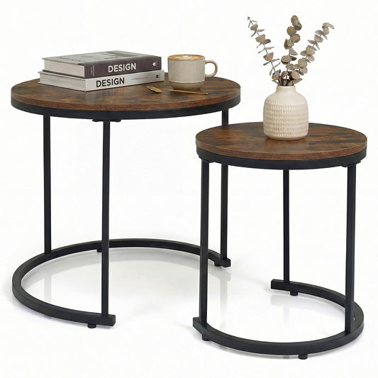 Modern Round Stacking Nesting Coffee Tables, Rustic Brown Coffee Tables Rustic Brown at Gallery Canada