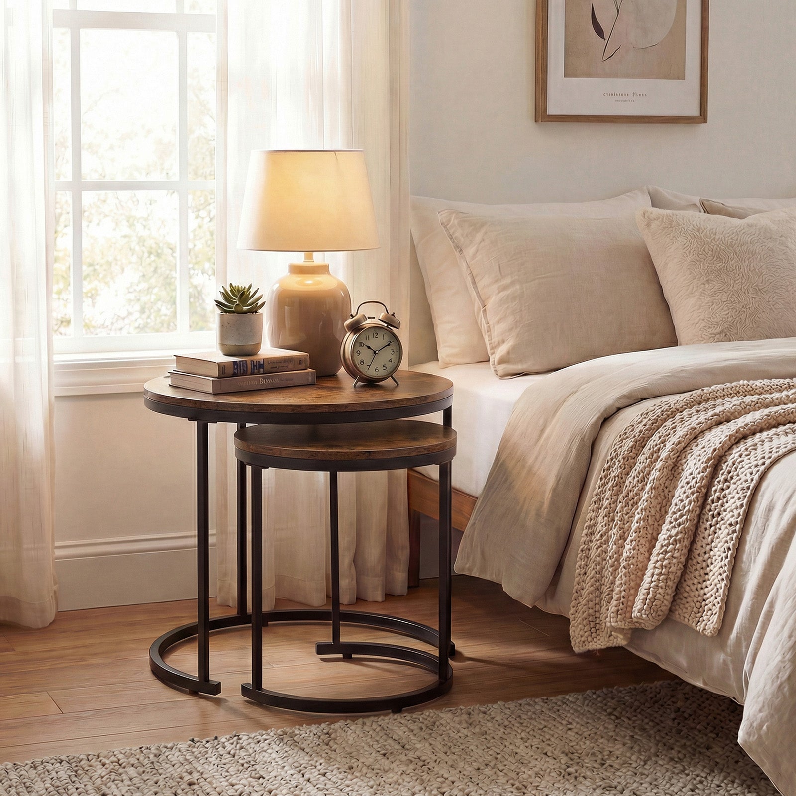 Modern Round Stacking Nesting Coffee Tables, Rustic Brown Coffee Tables at Gallery Canada