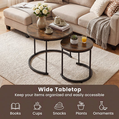 Modern Round Stacking Nesting Coffee Tables, Rustic Brown Coffee Tables at Gallery Canada