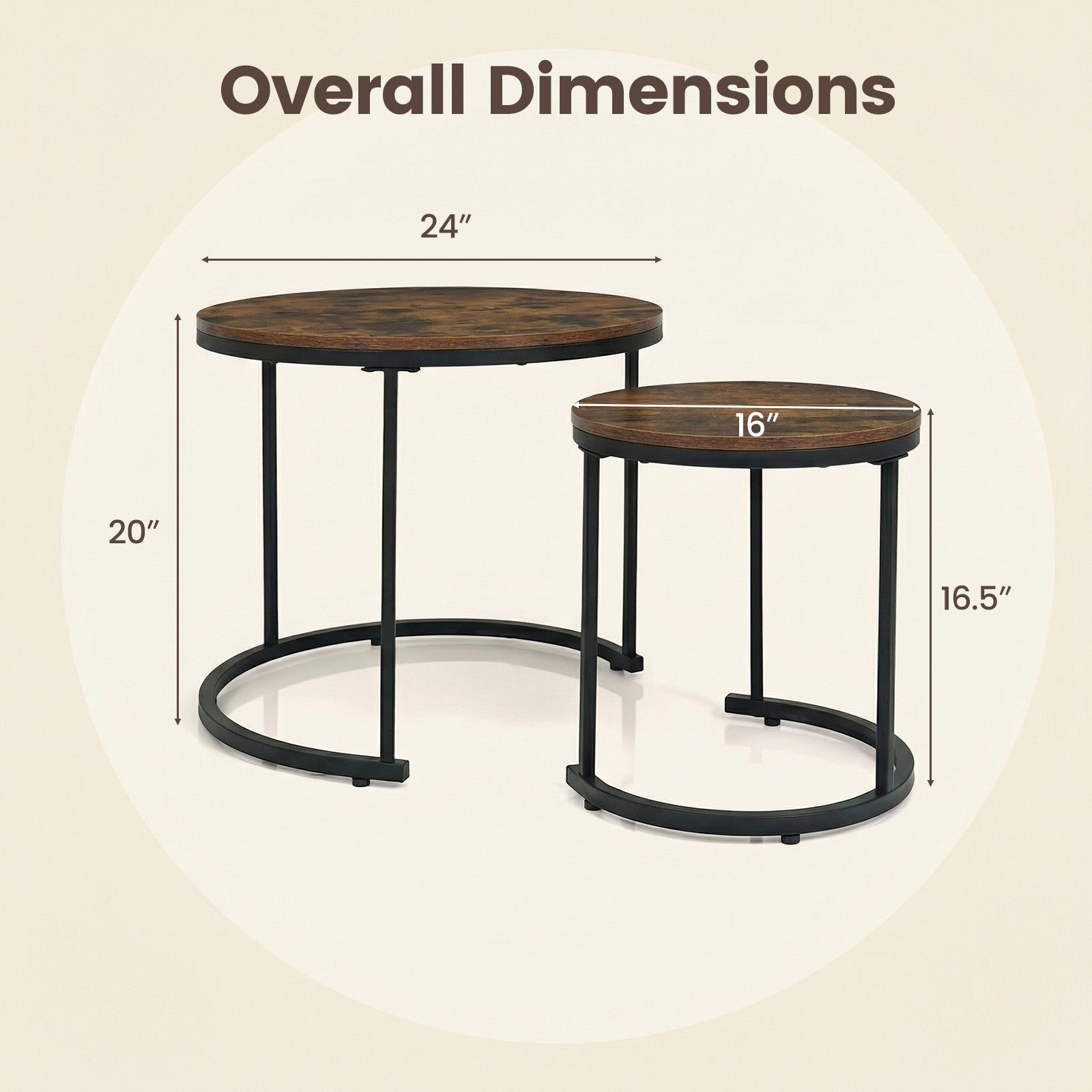 Modern Round Stacking Nesting Coffee Tables, Rustic Brown Coffee Tables at Gallery Canada