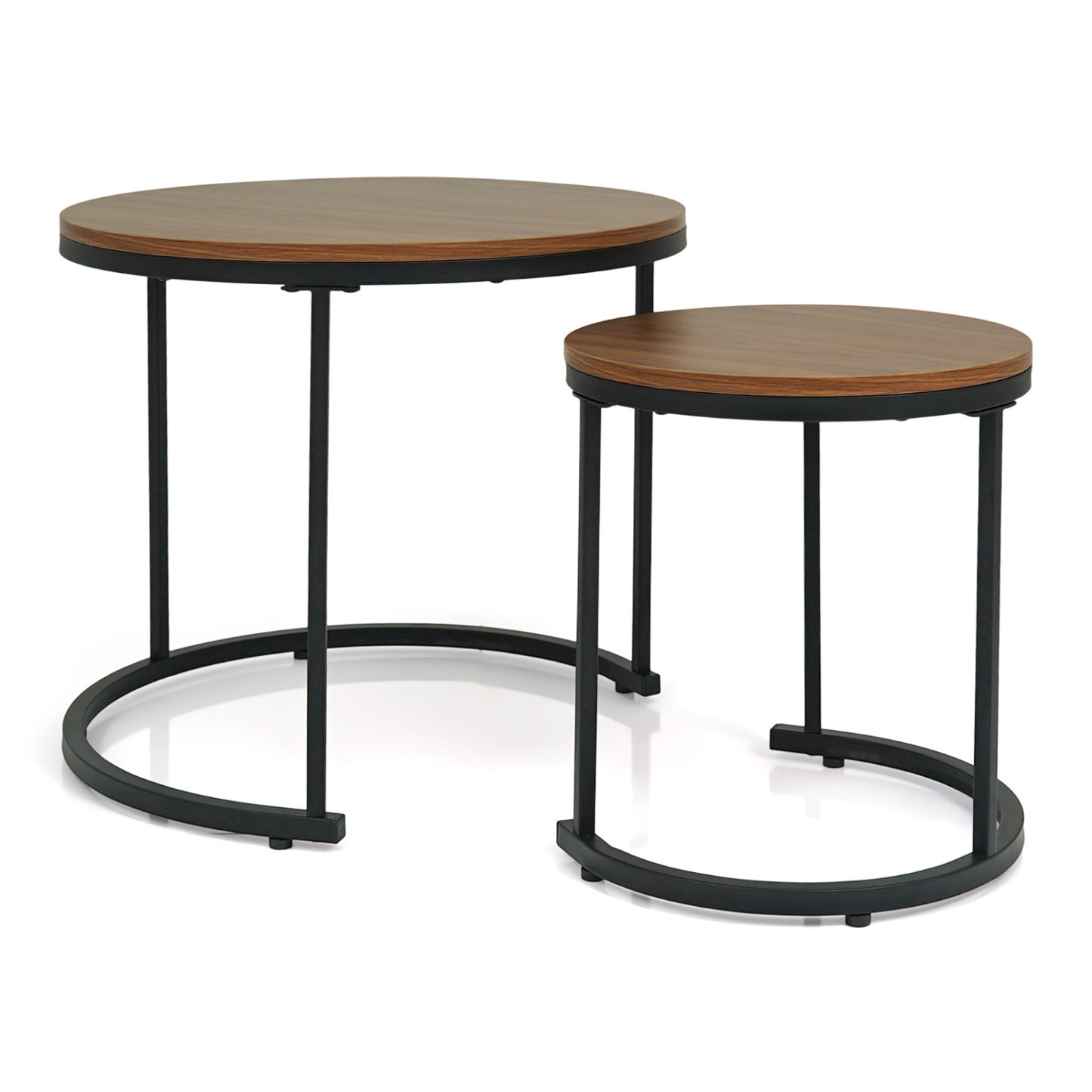 Set Of 2 Modern Round Stacking Nesting Coffee Tables, Brown Coffee Tables at Gallery Canada