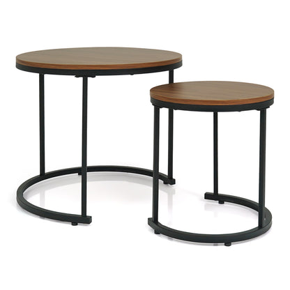 Set Of 2 Modern Round Stacking Nesting Coffee Tables, Brown Coffee Tables at Gallery Canada
